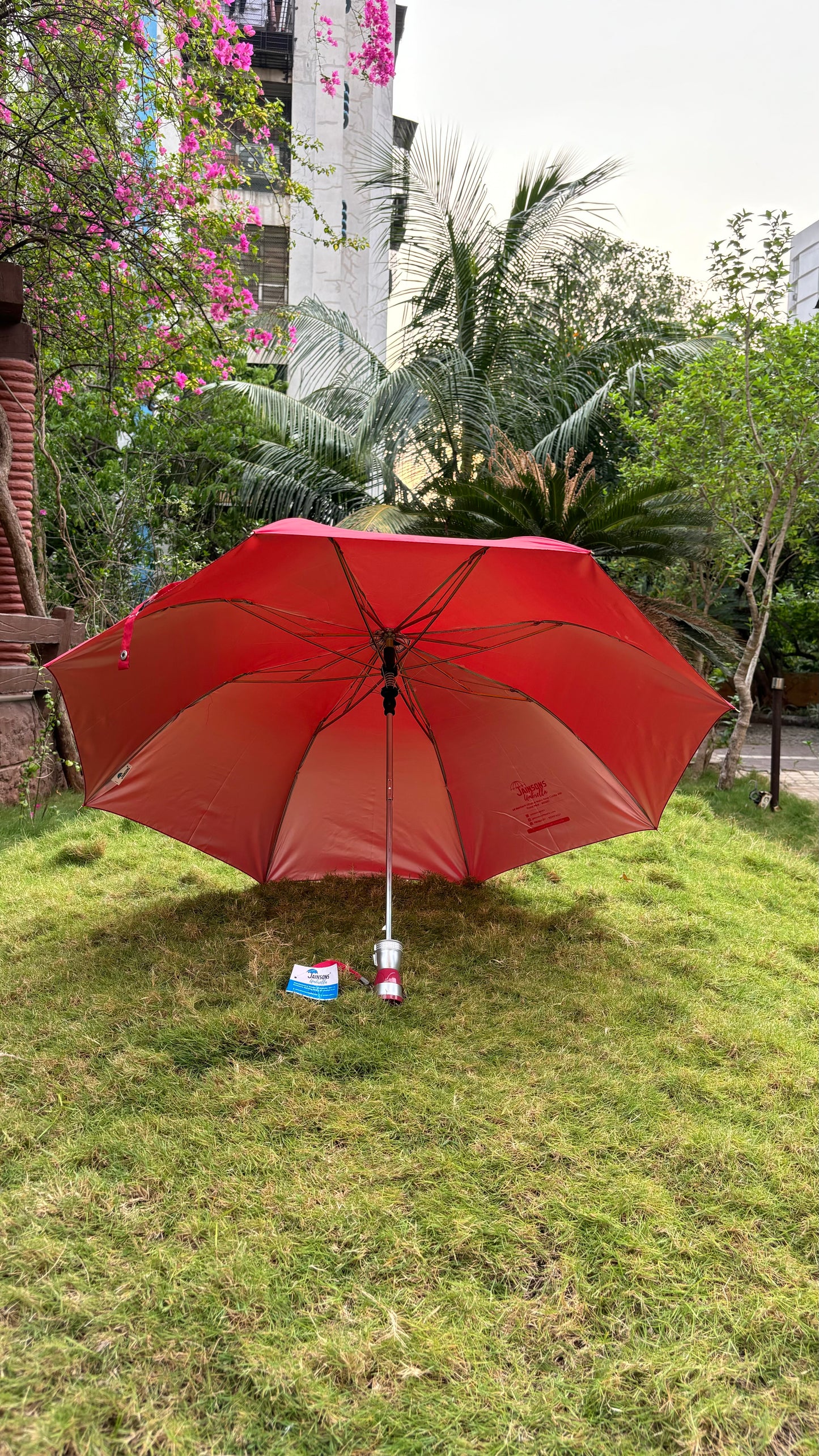 Jainsons Mono Silver 2 Fold Umbrella | Crimson Red