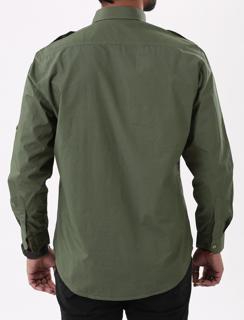 JAG Full Sleeves Olive Green Outdoor Shirt | 100% Breathable Fabric | Olive Green