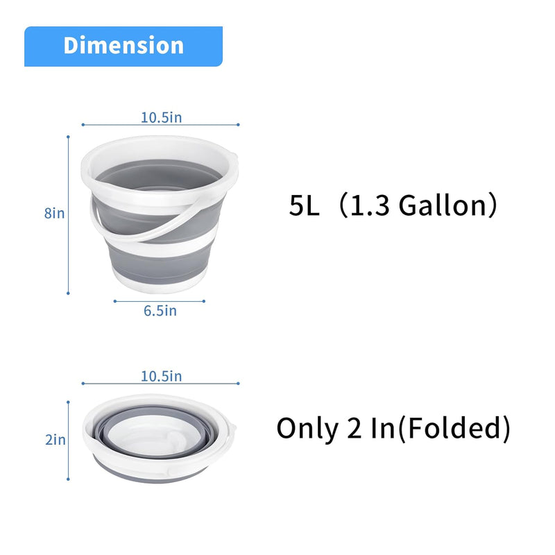 Collapsible Bucket 5L 1.3Gallon Small Cleaning Bucket Mop Buckets for Household Outdoor Car Washing Tub Plastic Foldable Portable Camping Beach Sand Water Pot Pail Space Saving Round