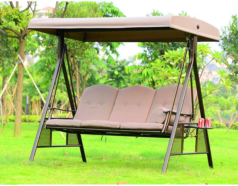 Luxury 3 Seater Jhula/Swing for Adult Outdoor with Canopy Shed, Cushion and Cup Holders (3 Seater Swing)