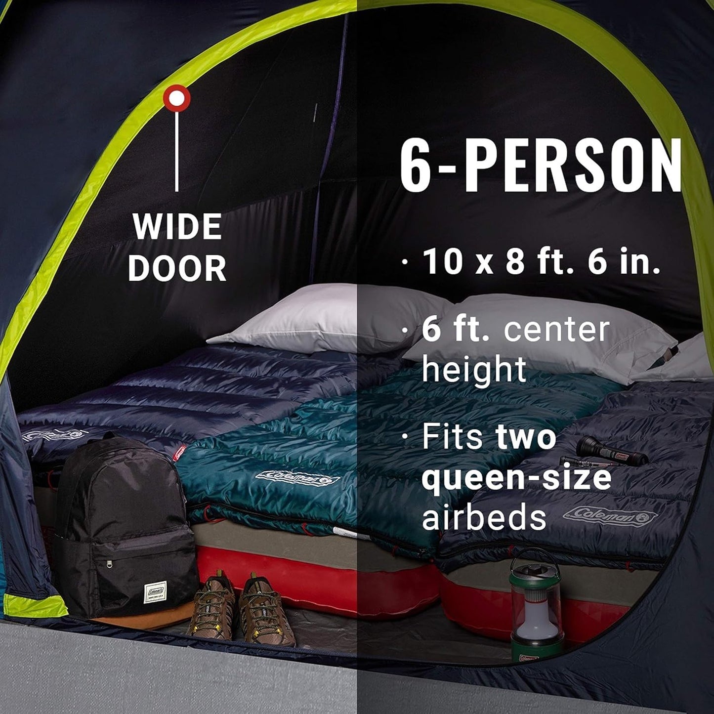 Coleman Dark Room SkyDome 6 Person Waterproof Camping Dome Tent l Fixed Pre-Attached Poles for Quick Pitch