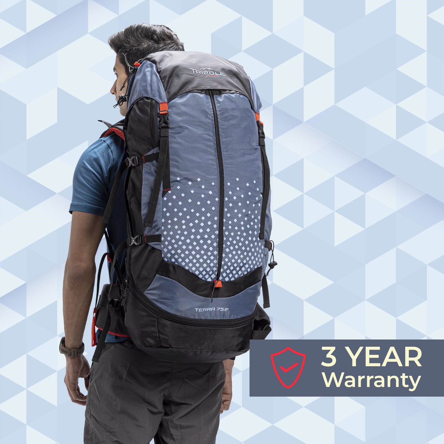 JAG|Tripole Terra Backpacking and Trekking Rucksack with Front Opening, Rain Cover and Metal Frame | 3 Year Warranty | 50 Litres