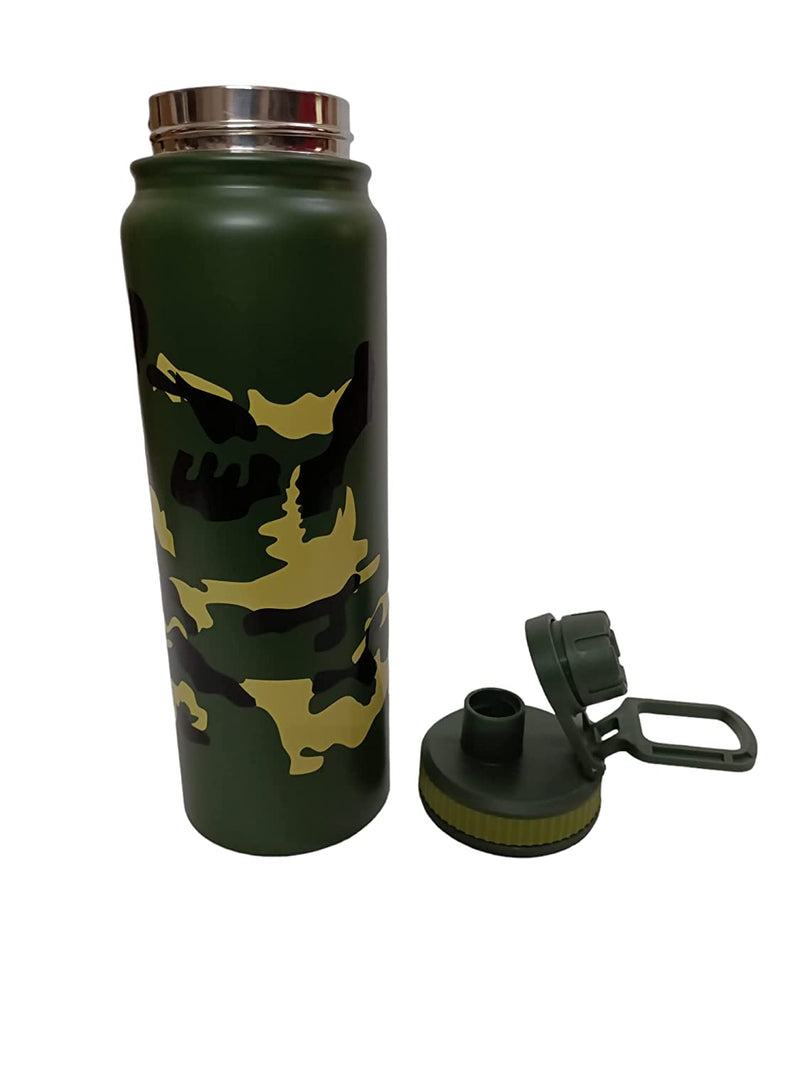 Camo Stainless Steel Water Bottle | Double Wall Vacuum | Insulated Flask Leakproof (Camouflage) (900 Ml)