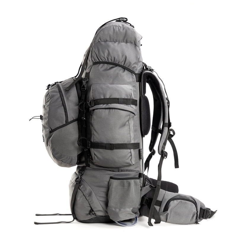 Colonel Pro Metal Frame Rucksack | Front Opening | Detachable Bag | Rain Cover | 90 Litres, Grey