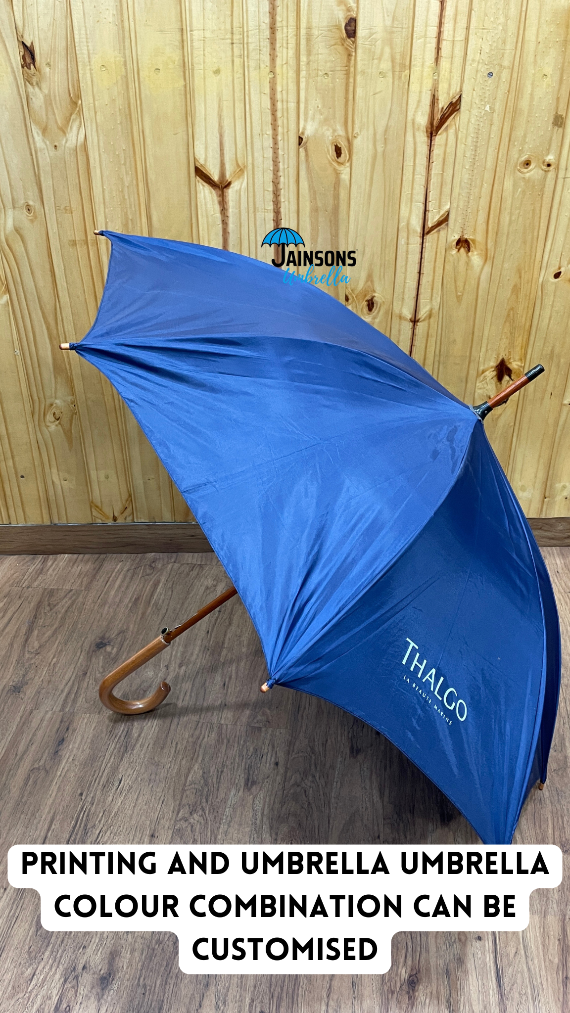 Jainsons Wooden Pyno Umbrella | Wooden Umbrella for Corporate Gifting | J Handle Umbrella
