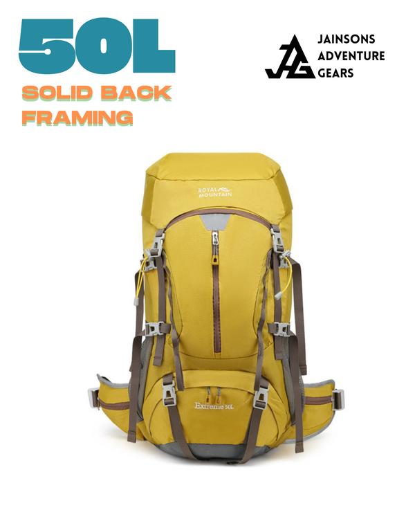 JAG 50L WATERPROOF NYLON HIKING BACKPACK – LARGE CAPACITY OUTDOOR TRAVEL & CAMPING RUCKSACK