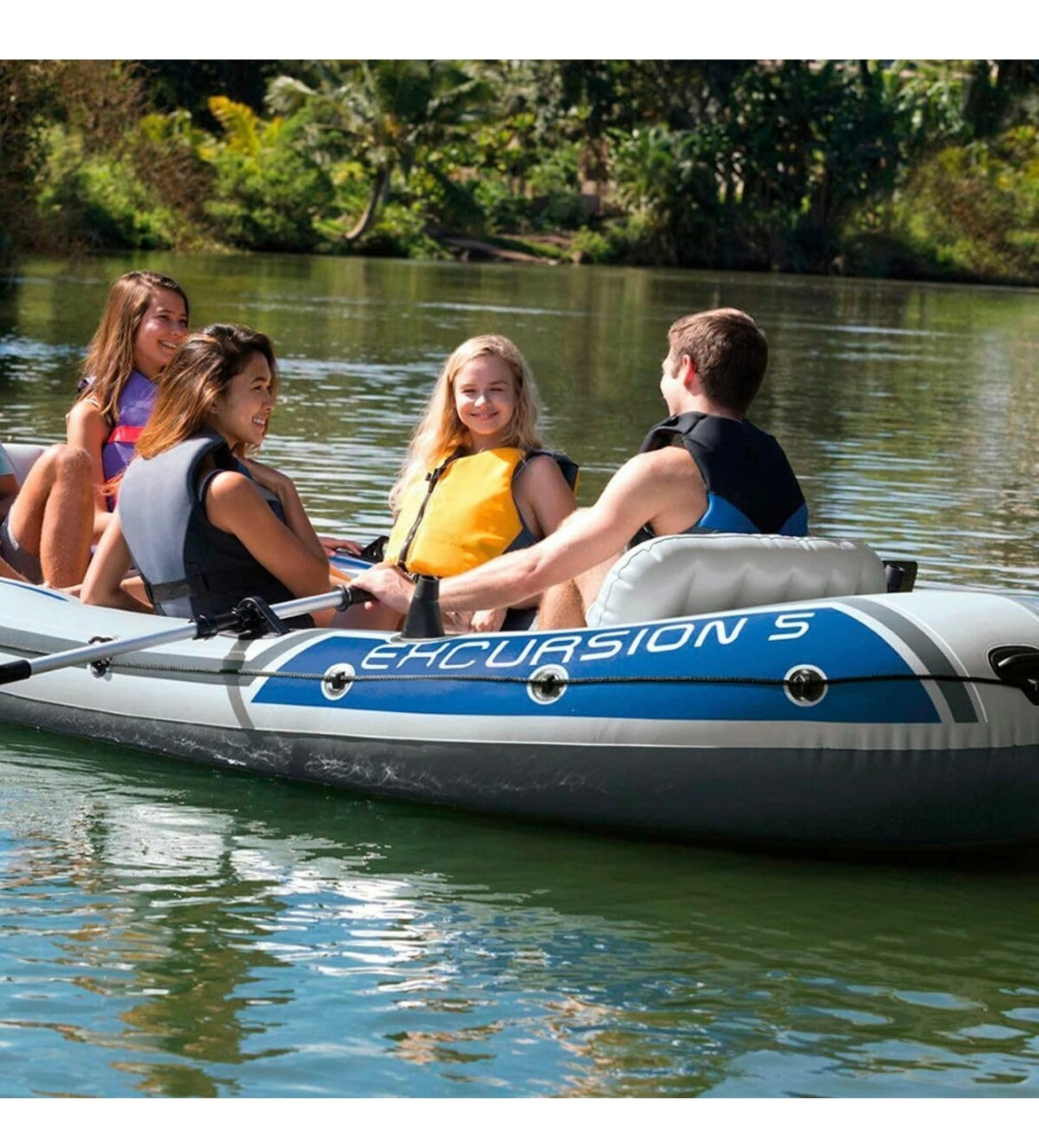 Intex Inflatable Excursion 5 Boat Set, Multi Color