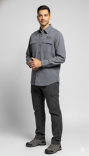 JAG Air - Wave Pro Travel Shirt | Hiking Shirt | Safari Shirt | Fully Stretchable | Full Sleeves Shirt | 2 Pocket Design | Deep Blue