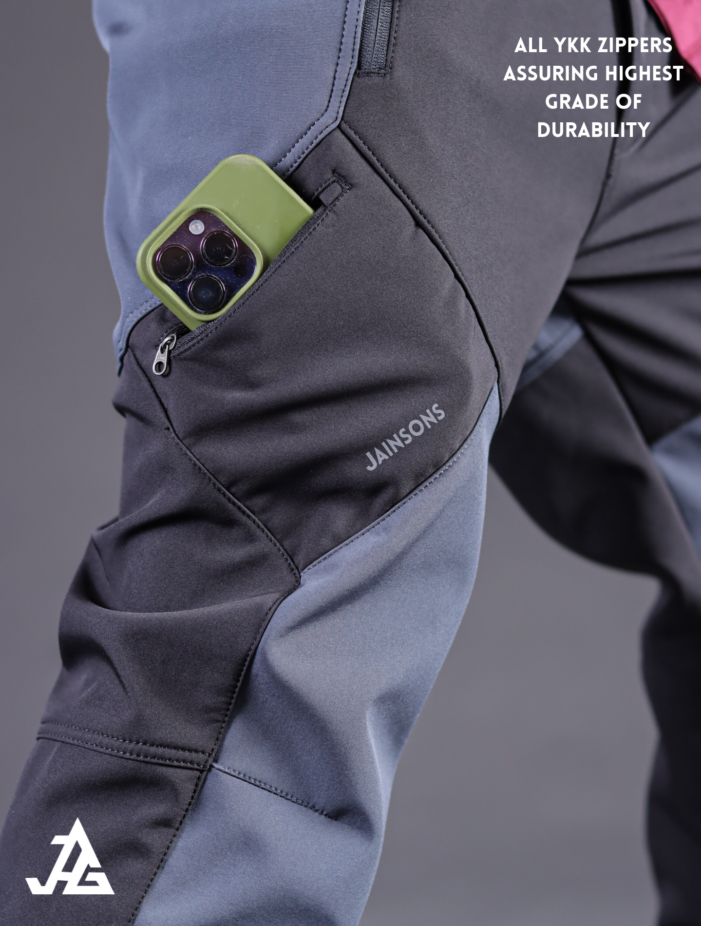 JAG Mt. Kailash Series Trekking & Hiking Pants | Snow Proof | Fleece Inside | Unisex Design | Bonded Fleeced Fabric | Snow Trekking Pants | Triple Layered Fabric | Black Grey