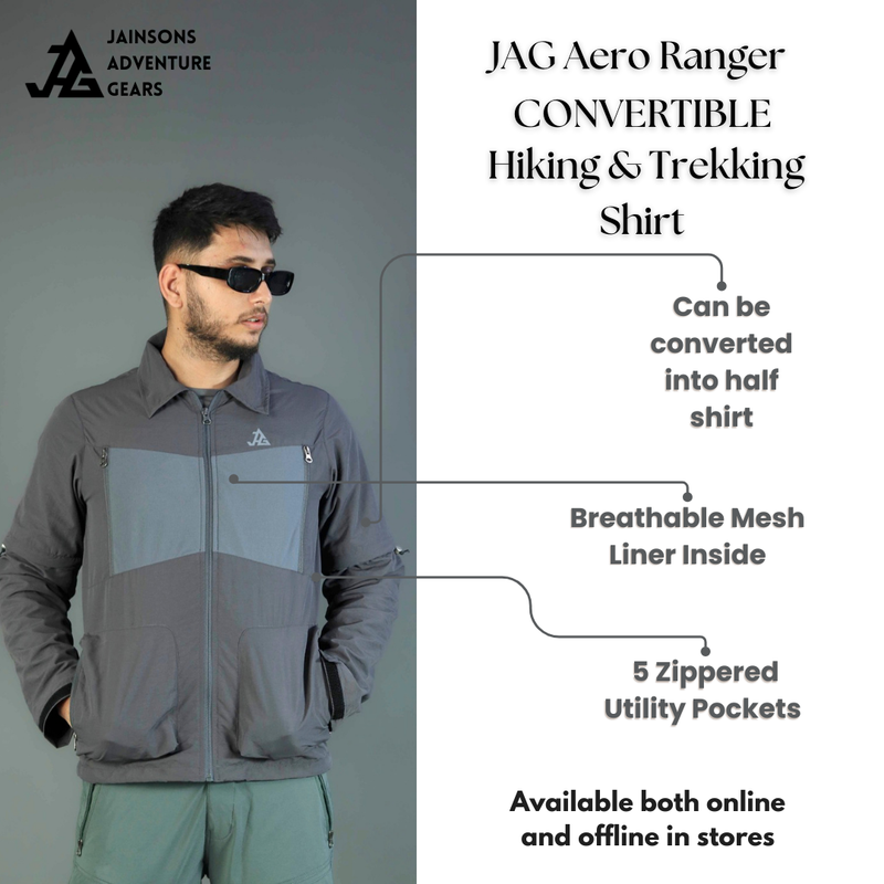 JAG Aero Ranger Convertible Hiking & Trekking Shirt | Mesh Inside | Convertible Shirt | Space Grey