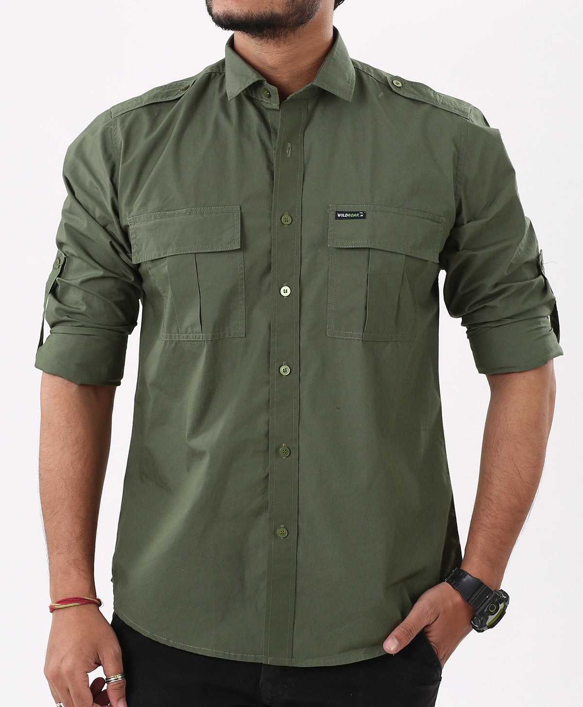 JAG Full Sleeves Olive Green Outdoor Shirt | 100% Breathable