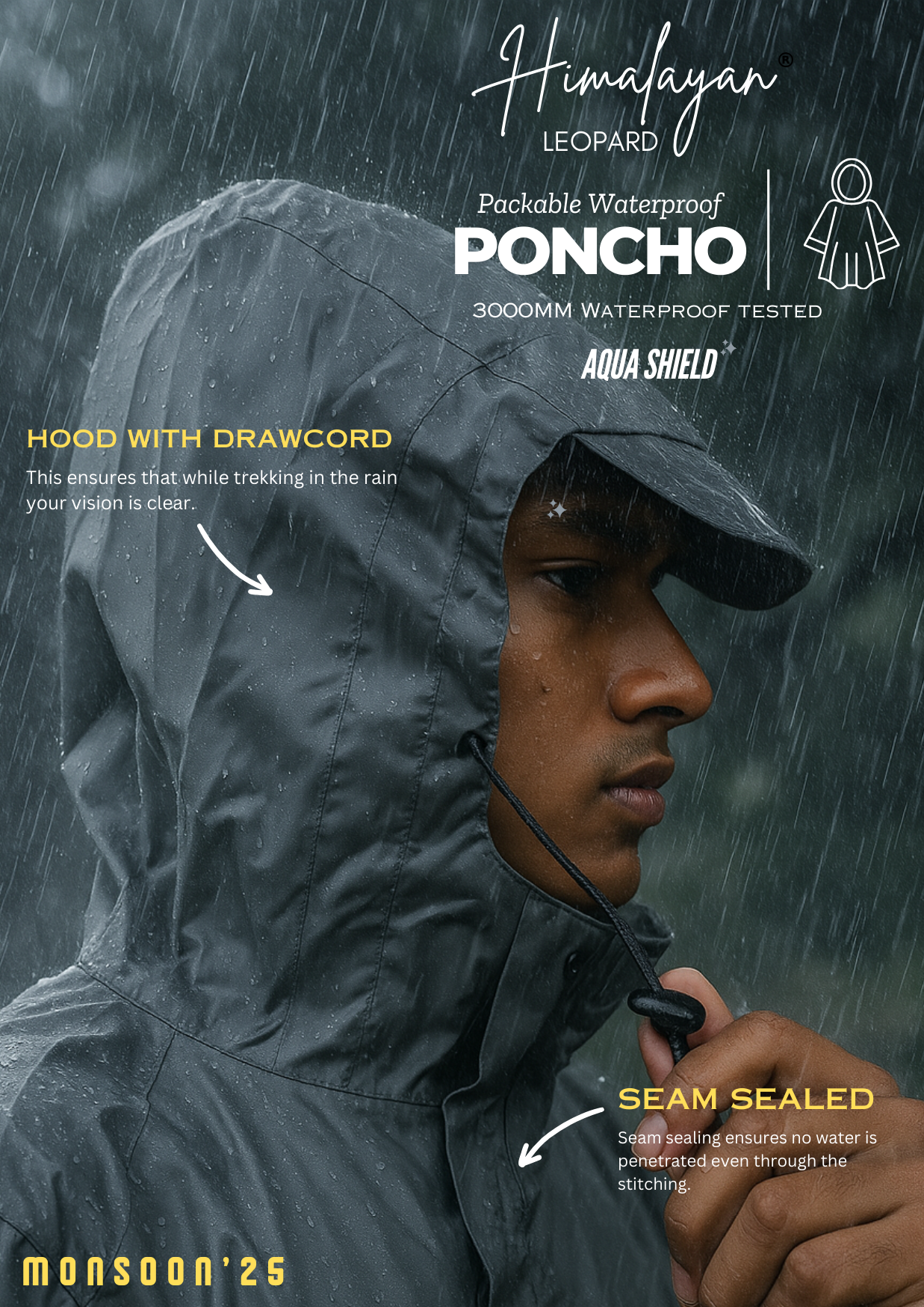 Himalayan Leopard Pack and Go Foldable Poncho | Ultra Light Series | 3000MM Water Repellent | Self Foldable | Unisex