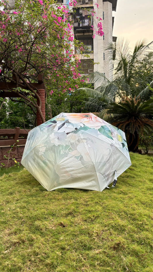 Fully Automatic Jainsons Digital Print Luxe 3 Fold Umbrella | Flora White| Timeless Art