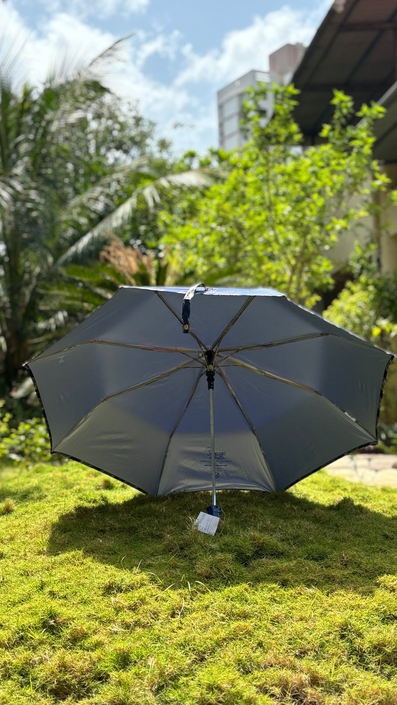 Jainsons YD Piping 3 Fold Umbrella | Nylon Fabric | Unisex Design | Navy Blue