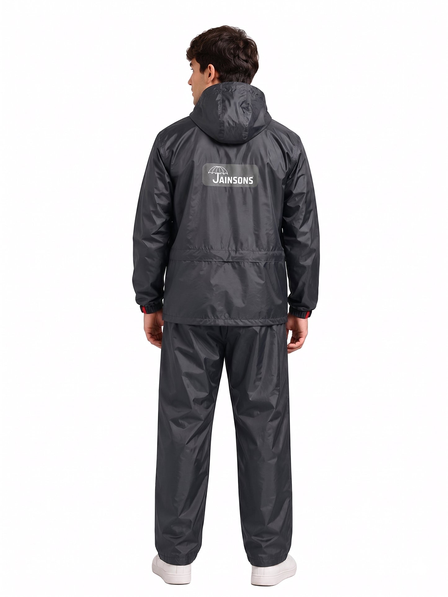 Jainsons Premium Men's Raincoat Set | Black & Red | Lightweight Waterproof Rain Suit with Hood & Carry Pouch
