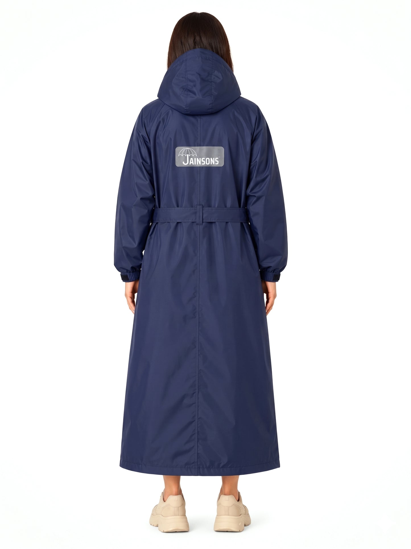 Jainsons Premium Women's Long Raincoat | Navy Blue | Waterproof Hooded Rainwear with Belt & Carry Pouch