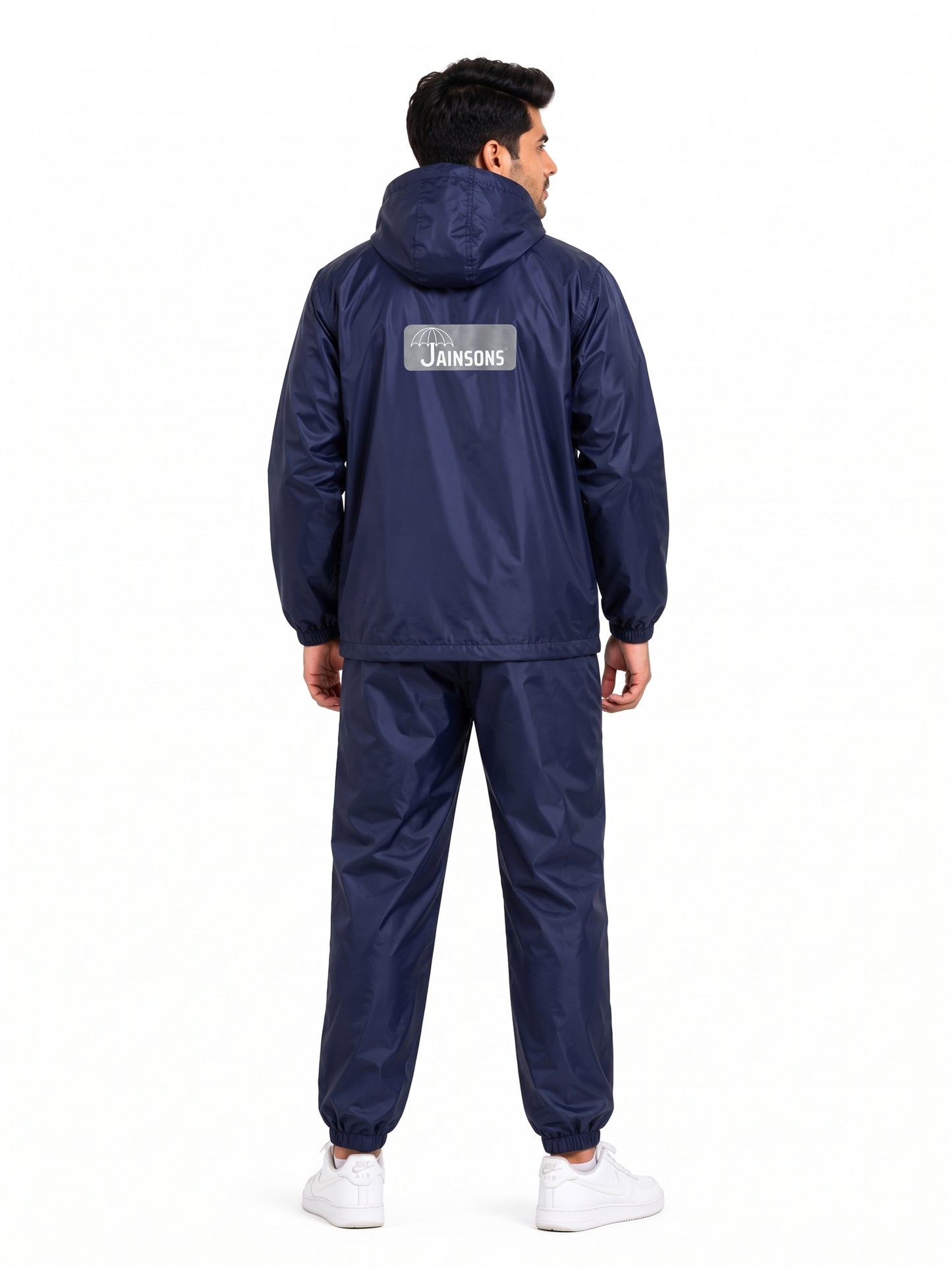 Jainsons Premium Men's Raincoat Set | Navy Blue | Waterproof Hooded Rain Suit with Jacket, Pants & Carry Pouch