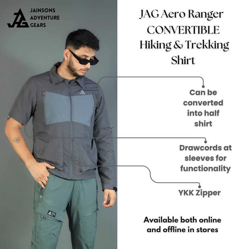 JAG Aero Ranger Convertible Hiking & Trekking Shirt | Mesh Inside | Convertible Shirt | Space Grey