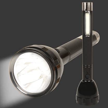 Long Range LED Torch 2400mAh Battery Torch Torch (Black, 12 cm, Rechargeable) | Lithium Battery