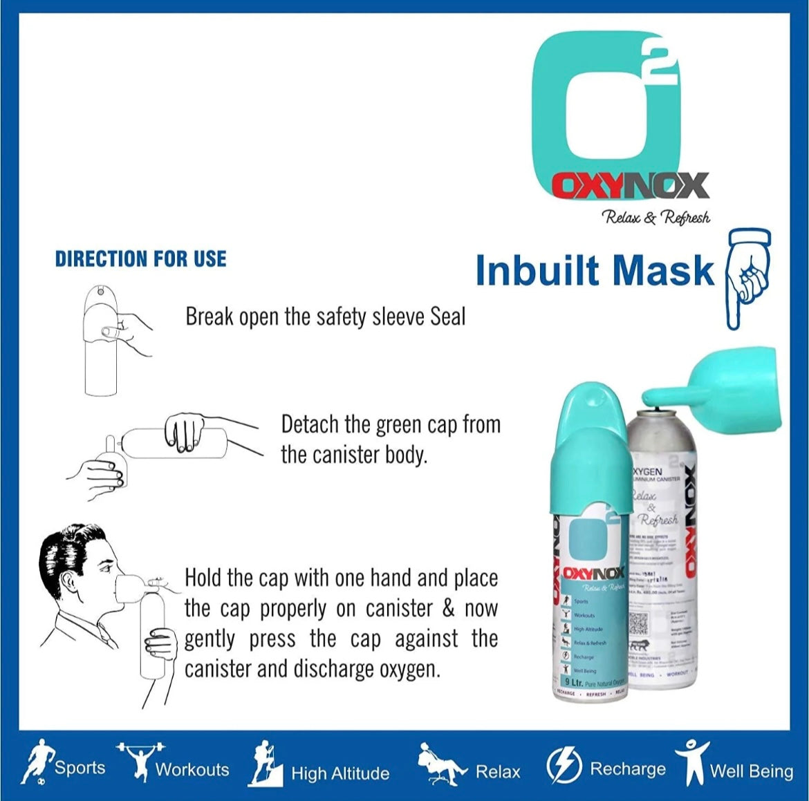 OXYNOX Relax &amp; Refresh 9 Ltr. Pure Natural Oxygen Can | Portable Non-Medicinal Supplemental Oxygen for Energy, Sports & High Altitude | Made in India