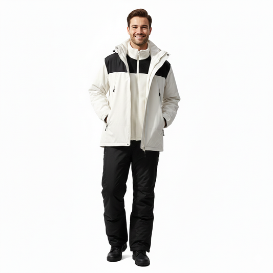 JAG Polar Pro Double Jacket | Fleece Jacket with Windcheater | All Weather | 3 in 1 | Pearl White