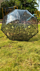 Jainsons Transparent Floral Umbrella with Frill | Midnight Black