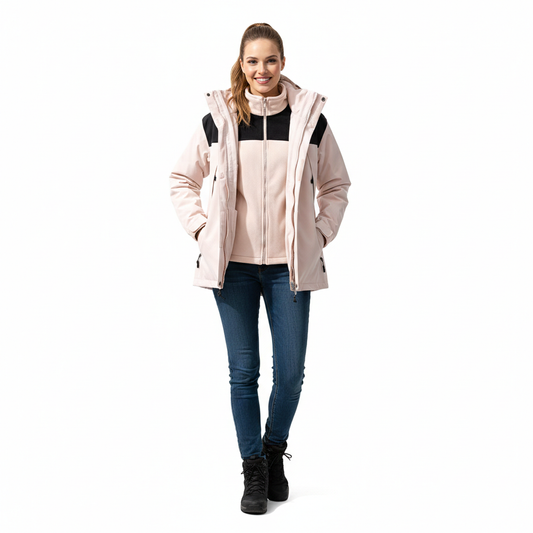 JAG Polar Pro Double Jacket | Fleece Jacket with Windcheater | All Weather | 3 in 1 | Pink