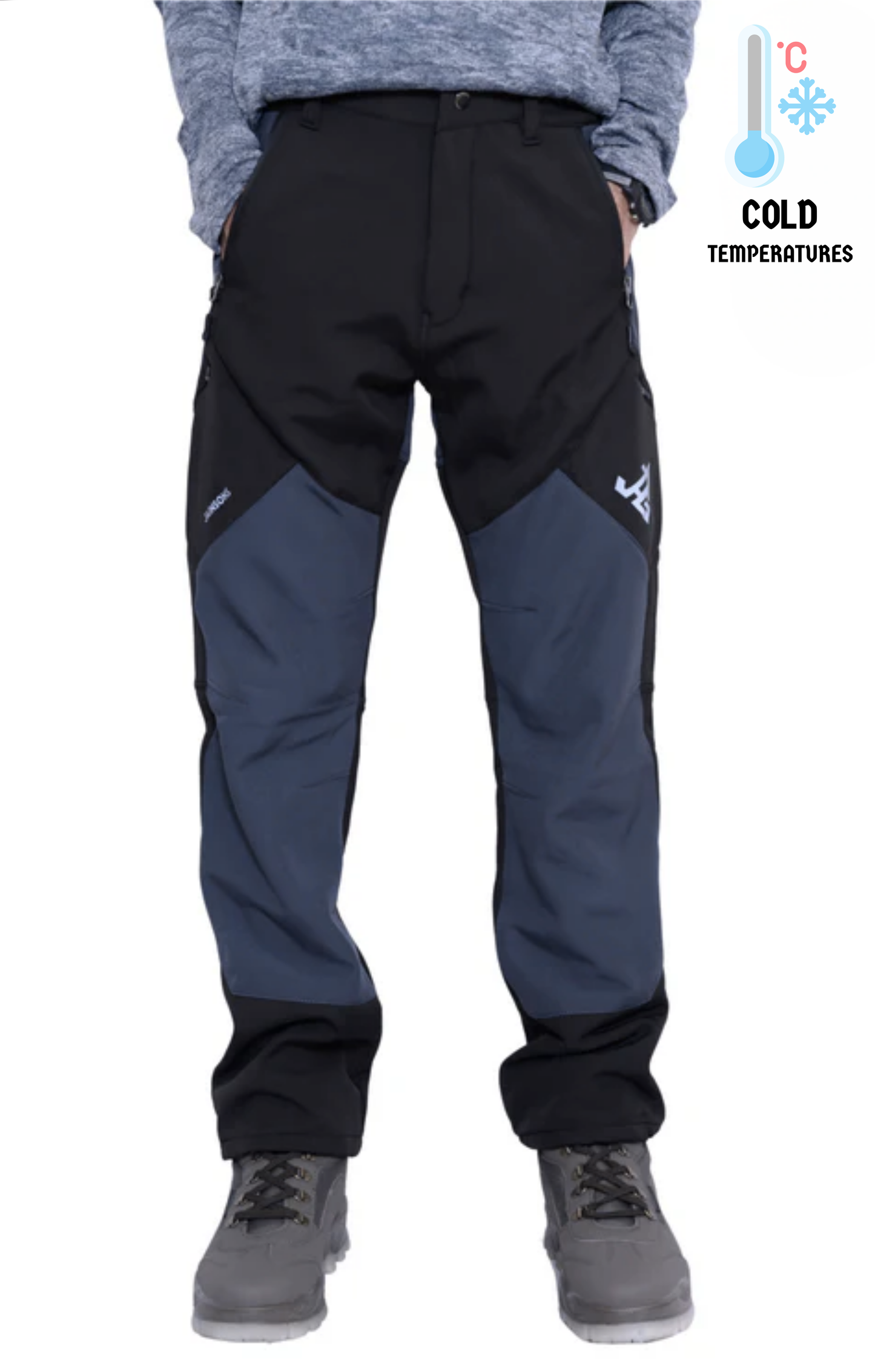 JAG Mt. Kailash Series Trekking & Hiking Pants | Snow Proof | Fleece Inside | Unisex Design | Bonded Fleeced Fabric | Snow Trekking Pants | Triple Layered Fabric | Black Grey