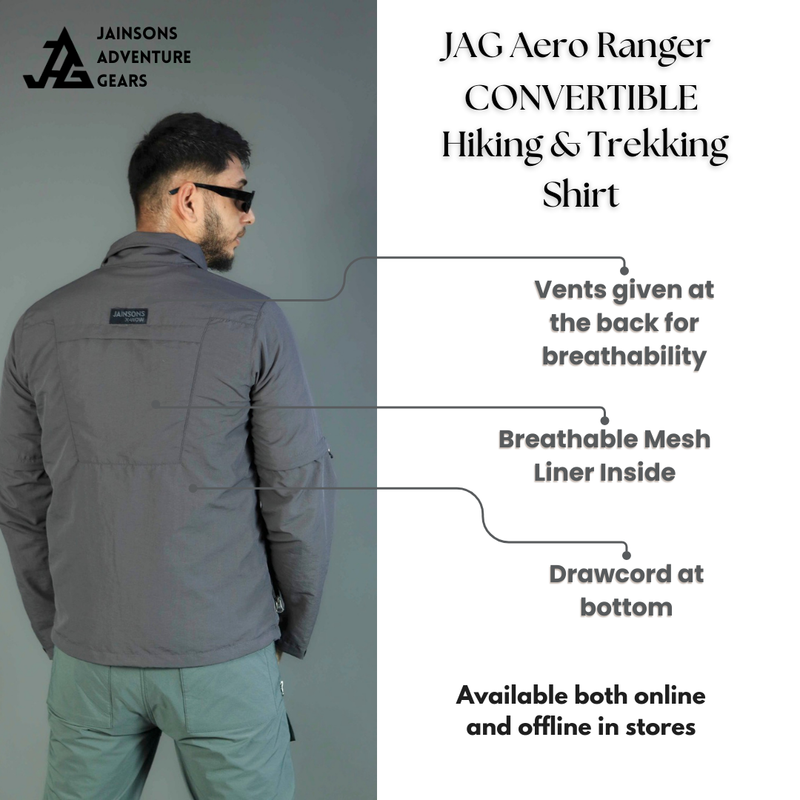 JAG Aero Ranger Convertible Hiking & Trekking Shirt | Mesh Inside | Convertible Shirt | Space Grey