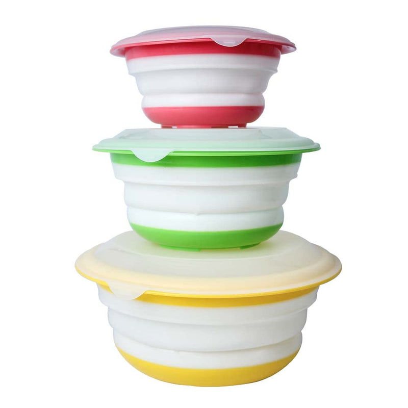 3 Pcs Collapsible Bowl Set | Food Storage Bowl with Clear Lid | Set of 3 Bowls