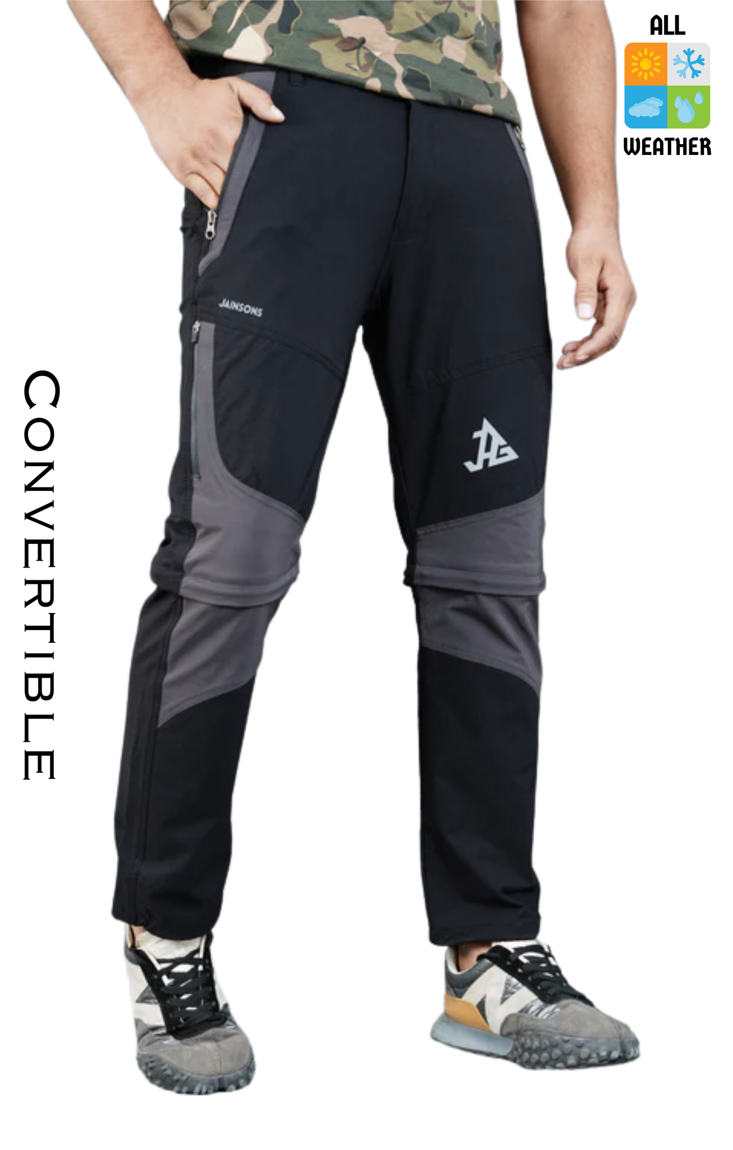 JAG Delta Convertible Trekking & Hiking Pants | Traveller Series | Quick-Dry | Unisex Design | 6 Pockets | Black Olive