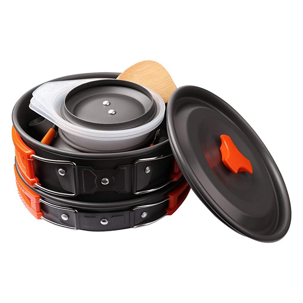 9Pcs Camping Cooking Set with Cookware Bowl Pot Pan and Kettle, Aluminium Camping Cooking Utensils with Portable Bag for Outdoor Camping, Lightweight Camping Accessories for 5-6 People (SY - 500)