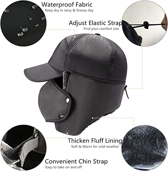 SUPPLEX Winter Warm Hat with Detachable Mask Full Face Outdoor Windproof Hat Baseball Cap - Black