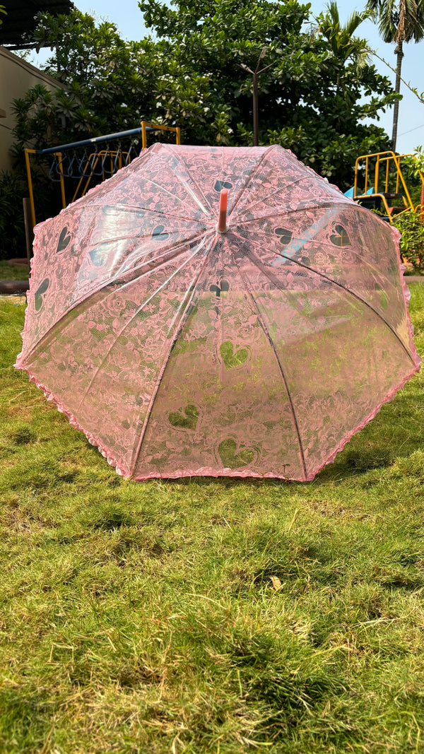 Jainsons Transparent Long Umbrella with Frill | Pink