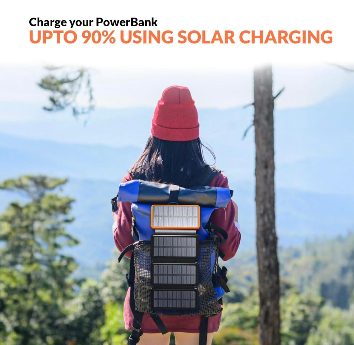 JAG 20000mAh Solar Power Bank, 4 Solar Panels, 2 USB & 1 Type C Output for 3 Device Charging, 3 Mode LED Flashlight,Rugged and Compact | Solar Charger Power Bank | Portable Solar Charger