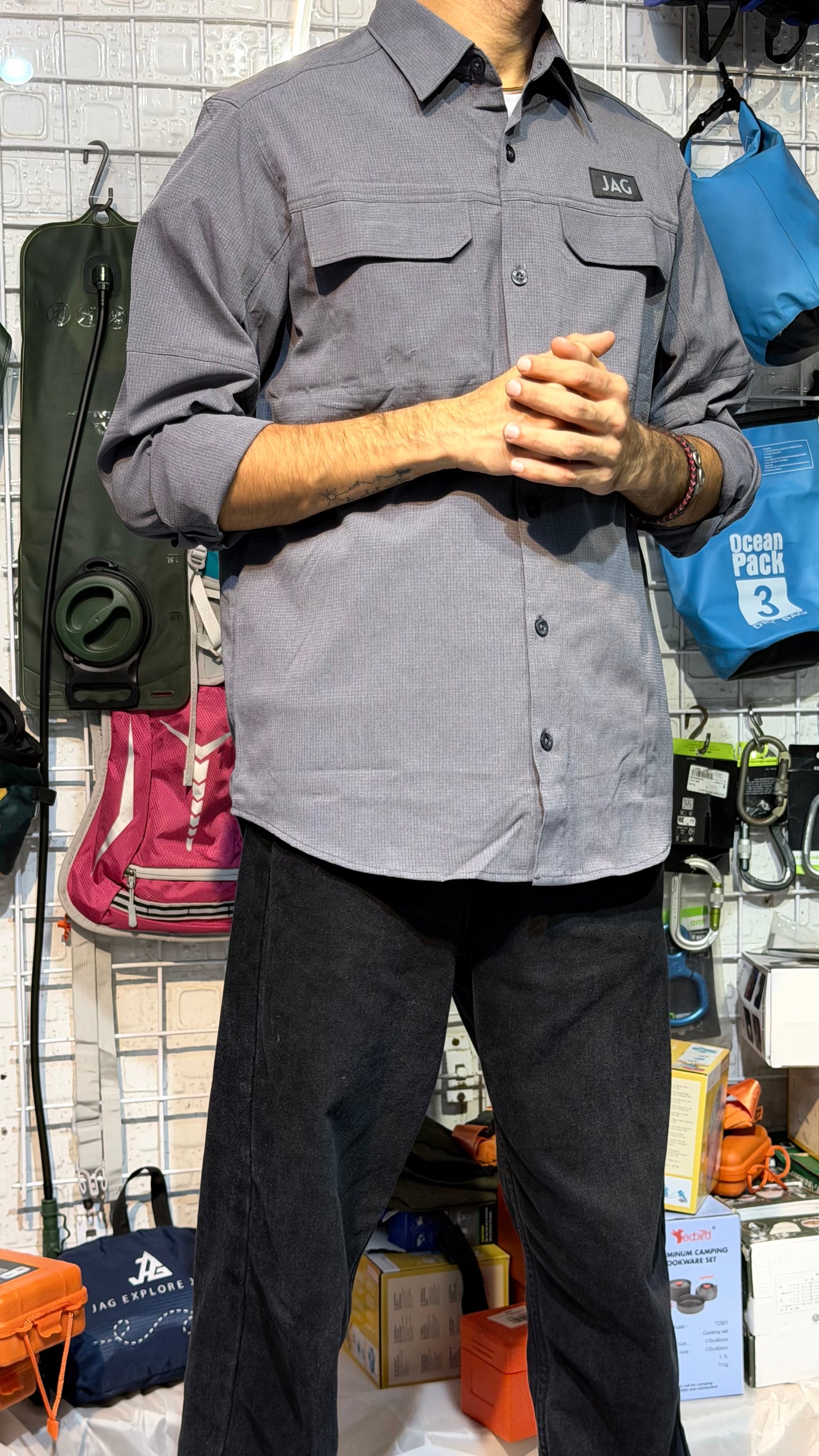 JAG Air - Wave Pro Travel Shirt | Hiking Shirt | Safari Shirt | Fully Stretchable | Full Sleeves Shirt | 2 Pocket Design | Steel Grey