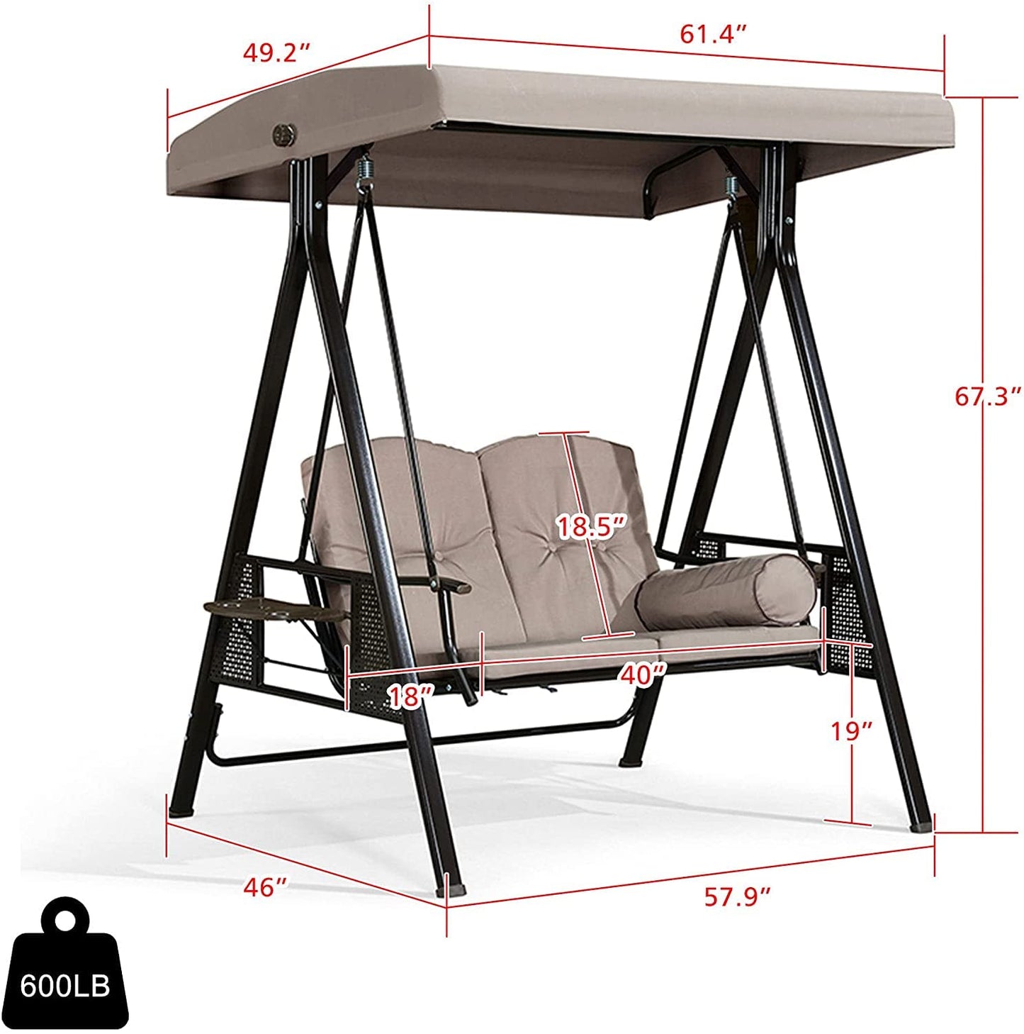 Luxury Swing for Adult 2 Seater Outdoor Garden Jhula with Canopy roof/Cushion & Cup Holder (Capacity : 270 kgs)