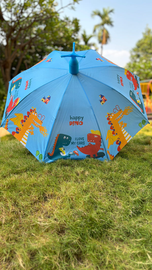 Kids Self Cover Printed Umbrella | Inbuilt Tripod Stand | Light Blue