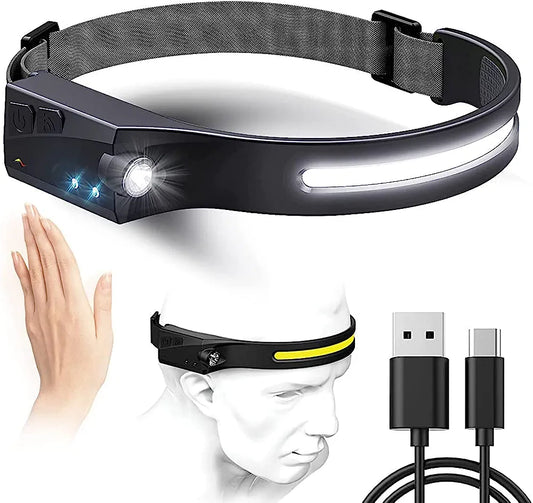 LED Headlamp USB Rechargeable Headlamp Dual Light Motion Sensor Light Headlight 150 Lumens, 5 Light Modes, Motion Sensor, Waterproof LED Headlight Flashlight for Running, Camping