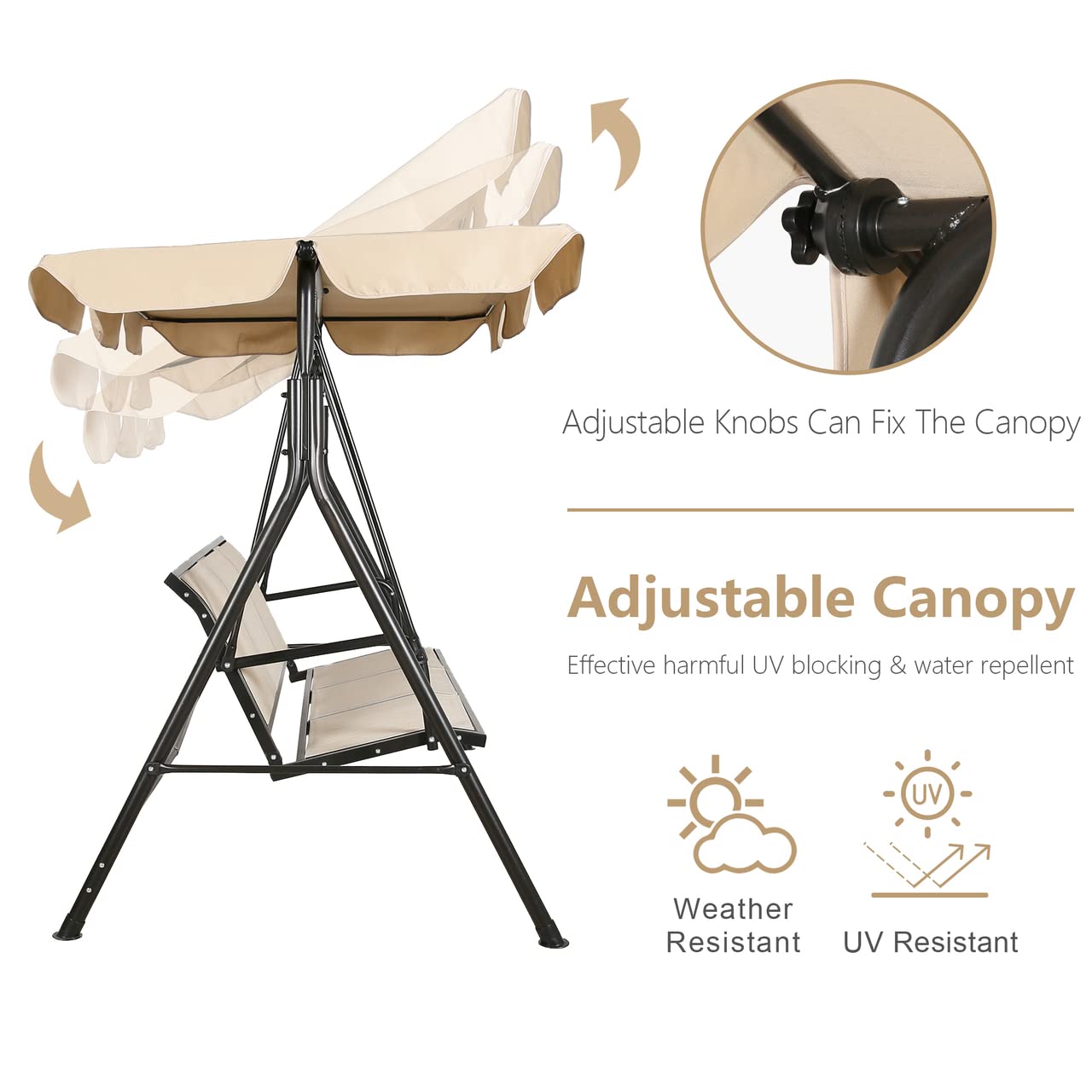 Outdoor Swing for garden / Indoor Swing - 2 seater Swing with Removabe waterproof Canopy - Jhula for Garden, Swing for Terrace, Swing for Adults, Swing for Balcony