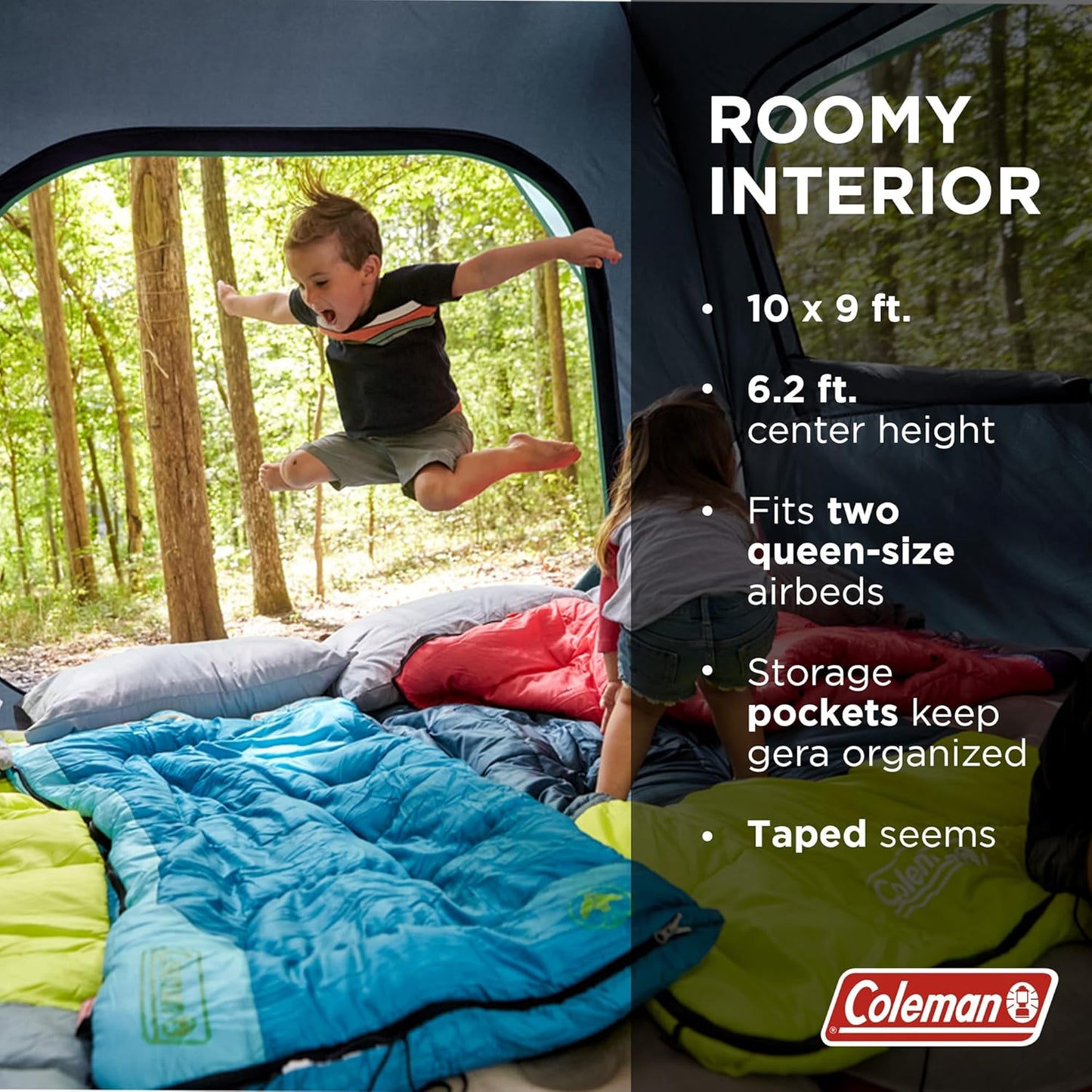 Coleman Skylodge 6 Person Instant Tent with Pre-Attached Steel Poles, Double Door Access, Enhanced Ventilation, and E-Port Access