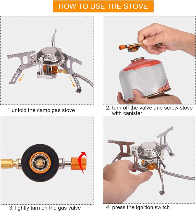 High Flame Convertible Stove | Works with Butane & Propane Both | Foldable Camping Gas Stove with Piezo Ignition, Outdoor Windproof Camping Equipment Backpacking Portable gas Stove Cooking with Carrying Case Box.