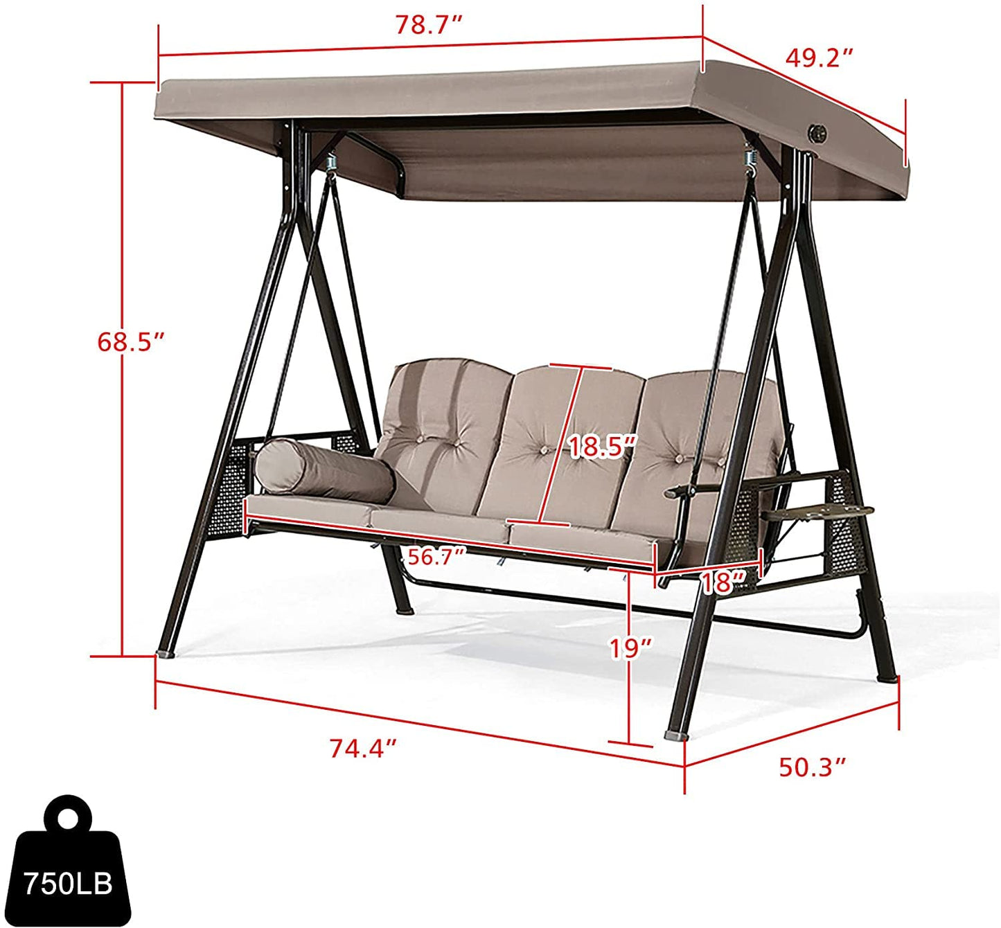 Luxury 3 Seater Jhula/Swing for Adult Outdoor with Canopy Shed, Cushion and Cup Holders (3 Seater Swing)