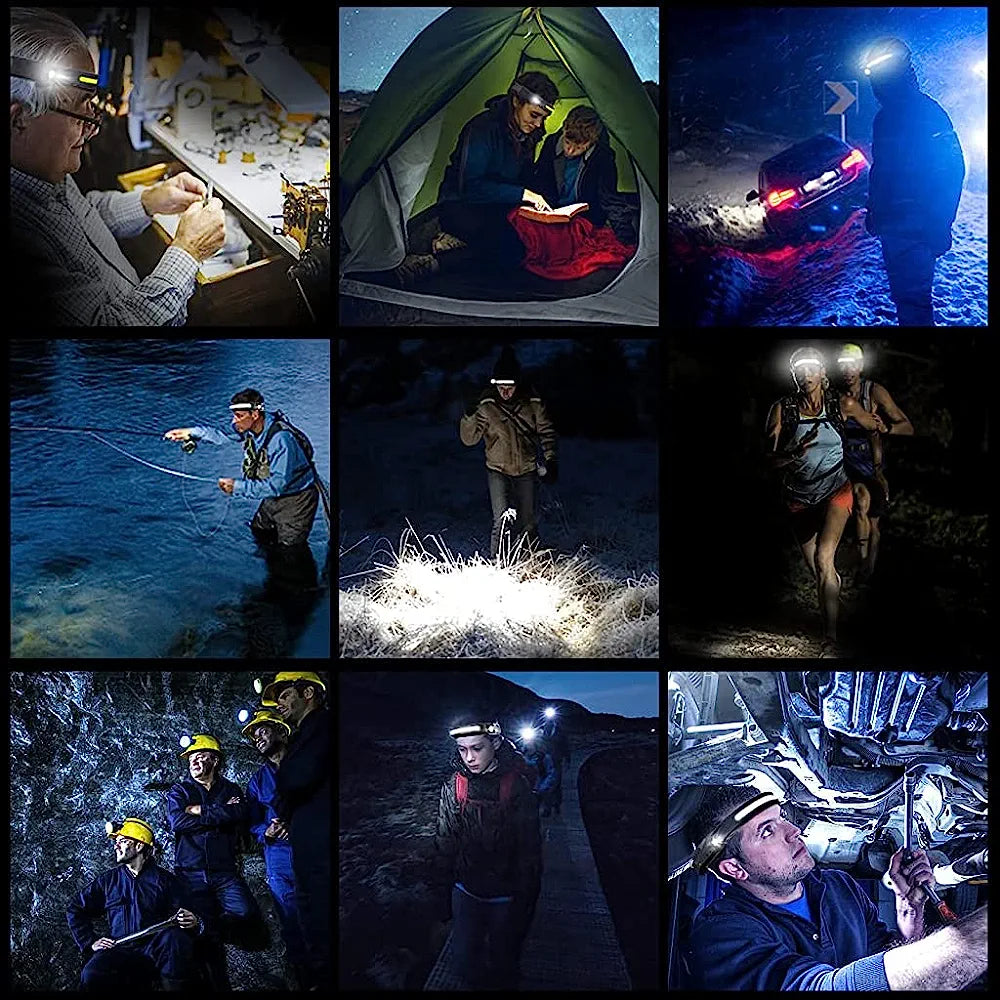 LED Headlamp USB Rechargeable Headlamp Dual Light Motion Sensor Light Headlight 150 Lumens, 5 Light Modes, Motion Sensor, Waterproof LED Headlight Flashlight for Running, Camping