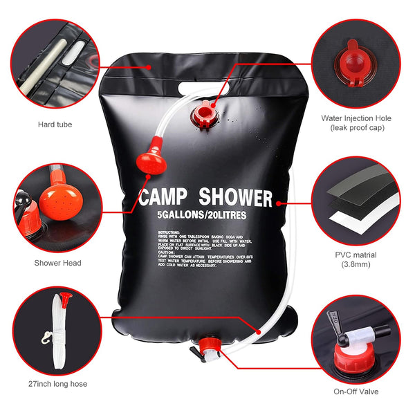20L Shower Bag | Outdoor Camping Hiking Camp Shower Portable Light Weight (20 L)