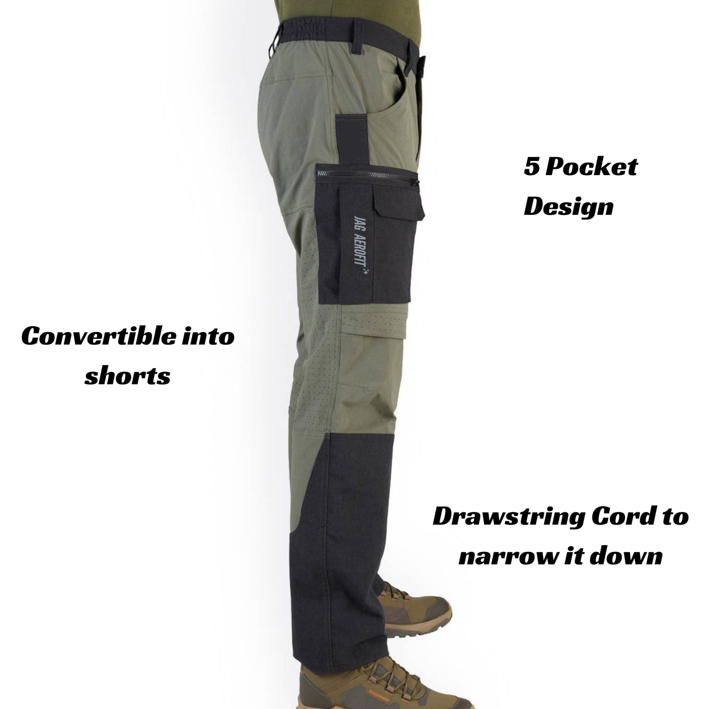 JAG Aerofit Convertible Travel & Hiking Pants | 5 Pocket Design | Stretchable Fabric | Olive
