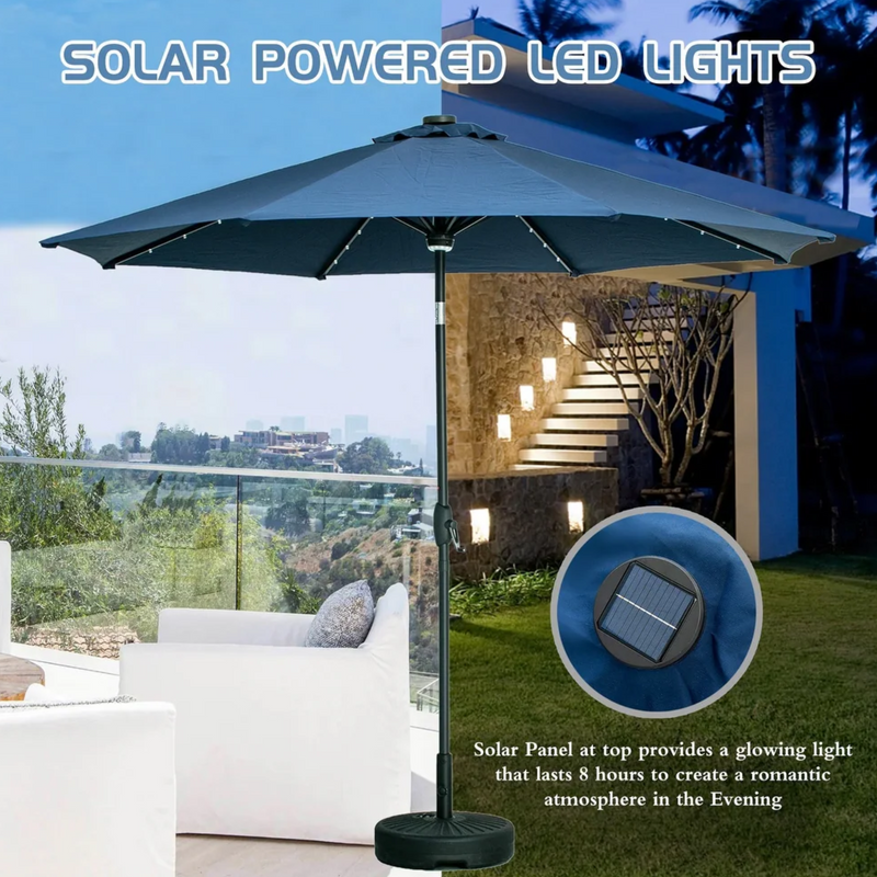 Luxury Center Pole Umbrella with LED lights & Tilting Mechanism | Premium Garden Umbrella