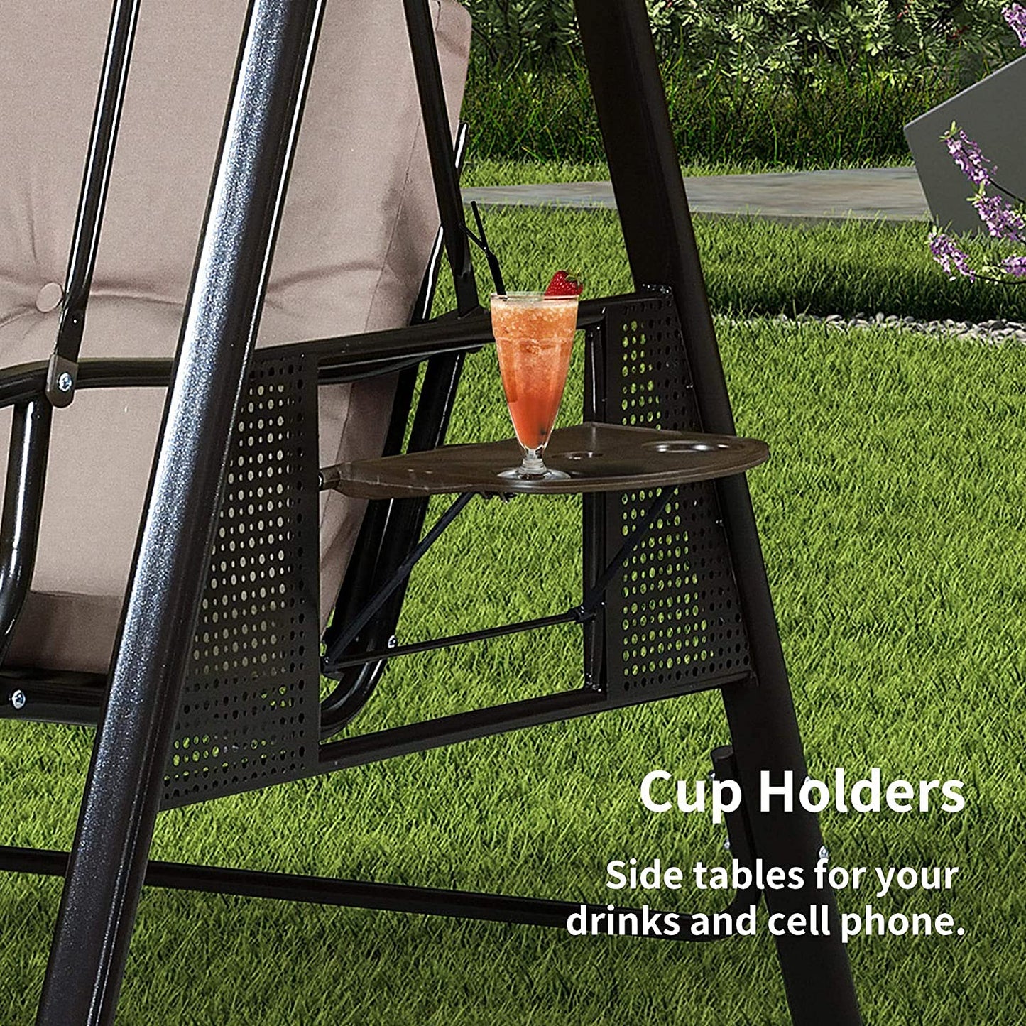 Luxury 3 Seater Jhula/Swing for Adult Outdoor with Canopy Shed, Cushion and Cup Holders (3 Seater Swing)