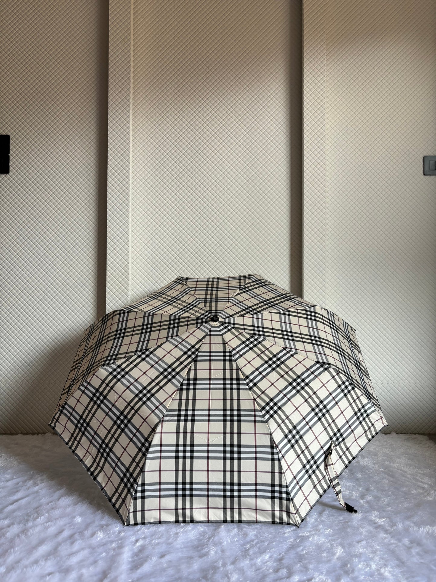 Fully Automatic Jainsons Rain-Check 3 Fold Jumbo Umbrella | Checks Print | Khaki