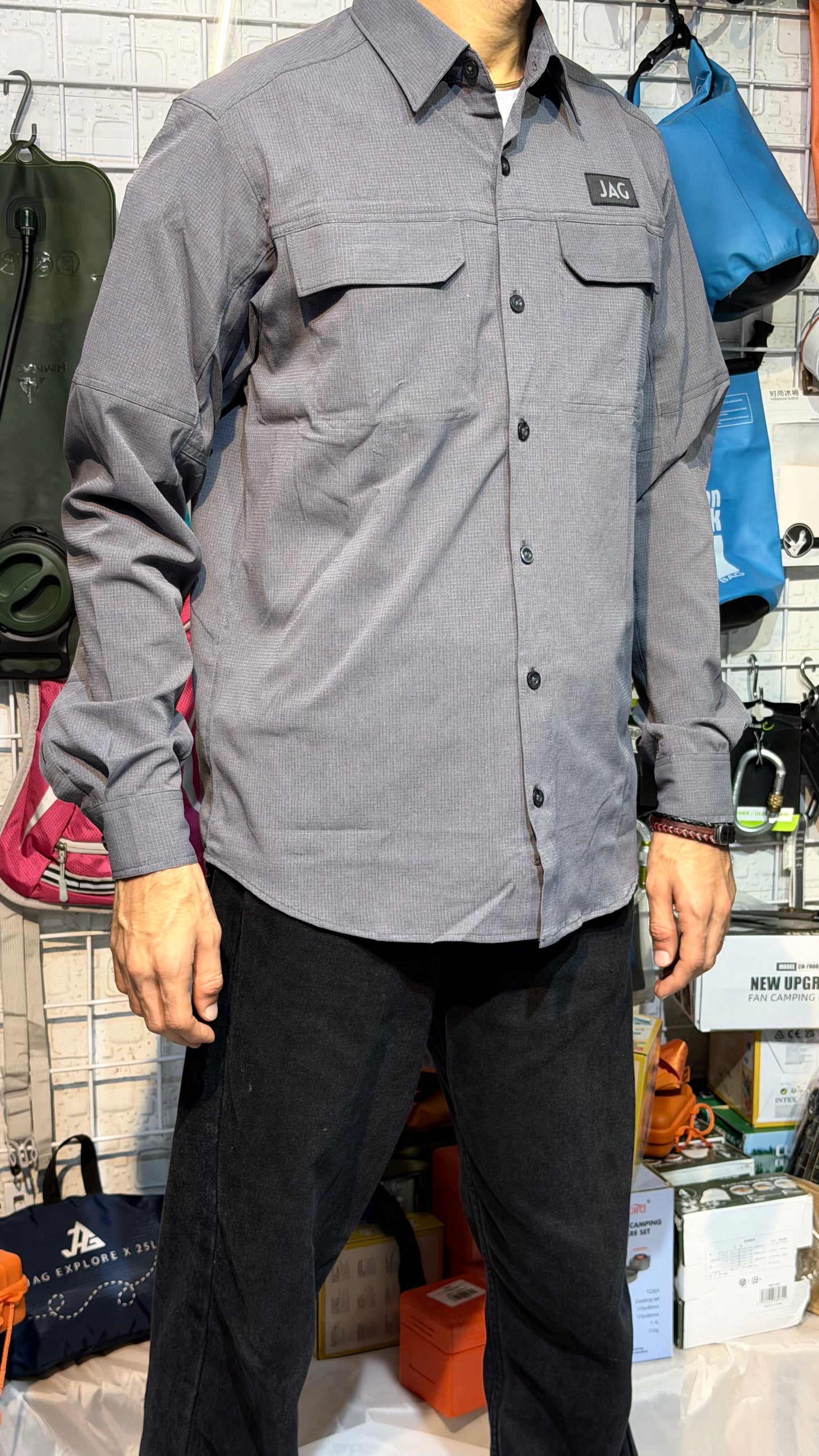 JAG Air - Wave Pro Travel Shirt | Hiking Shirt | Safari Shirt | Fully Stretchable | Full Sleeves Shirt | 2 Pocket Design | Steel Grey